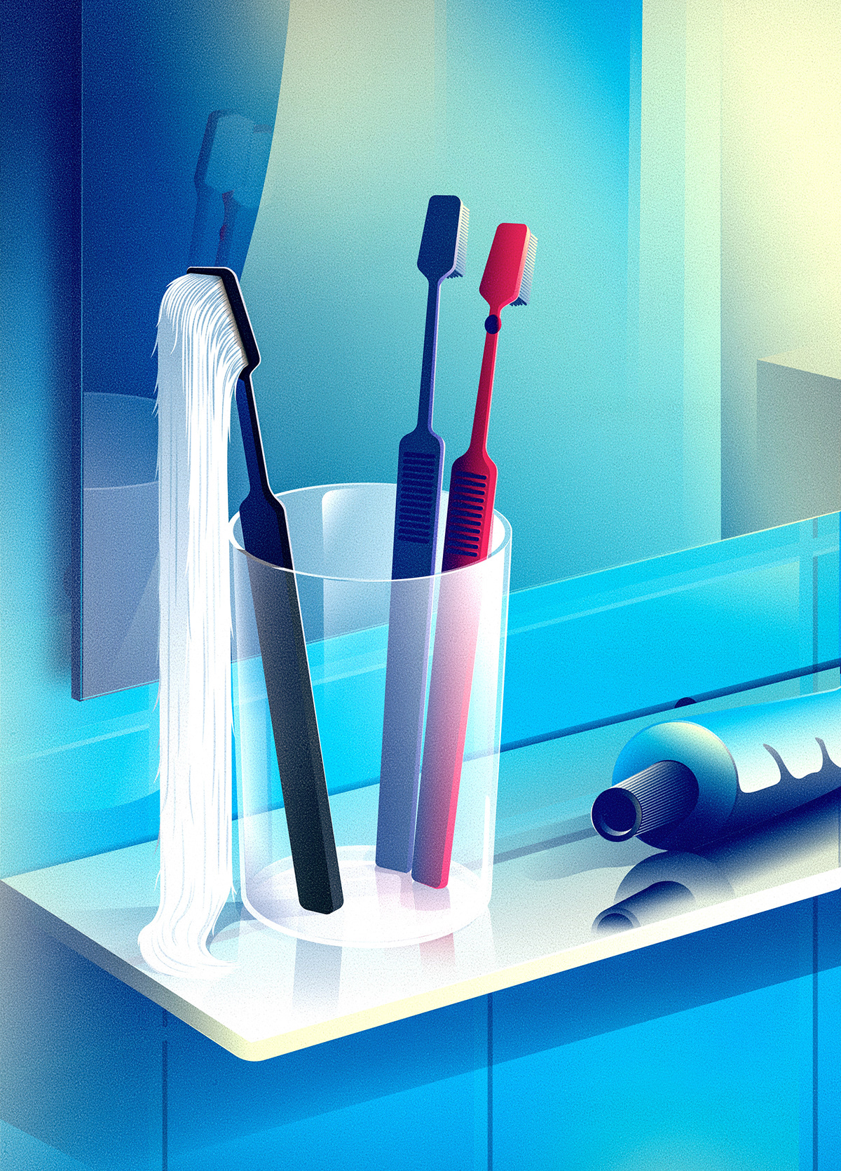 art editorial home ILLUSTRATION  vector concept art hands kitchen toothbrush