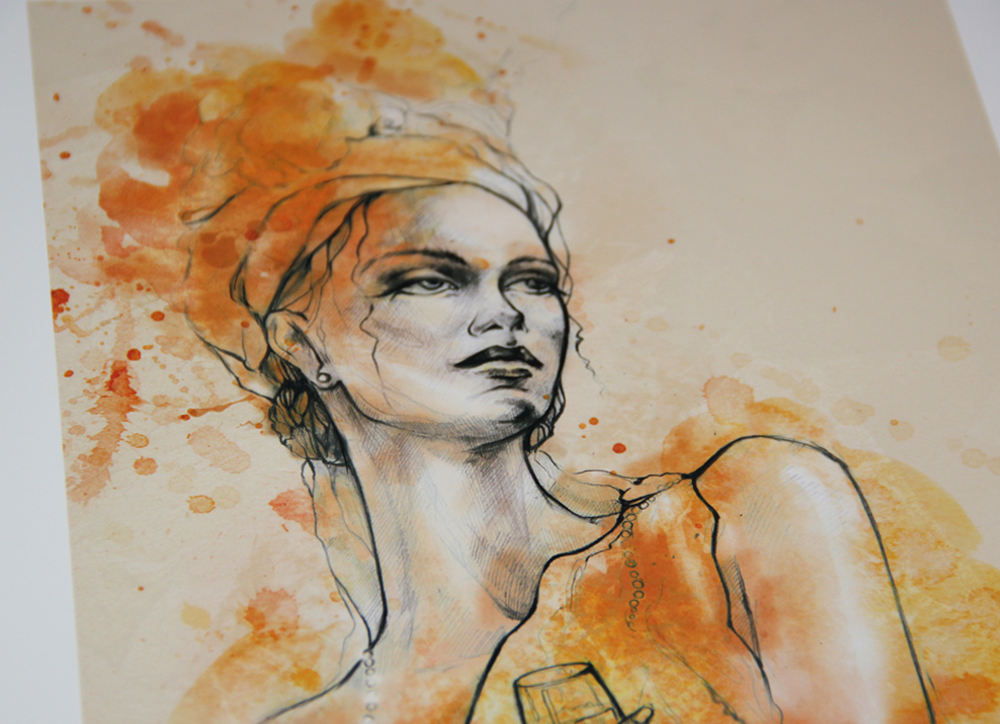 watercolour splashes orange woman