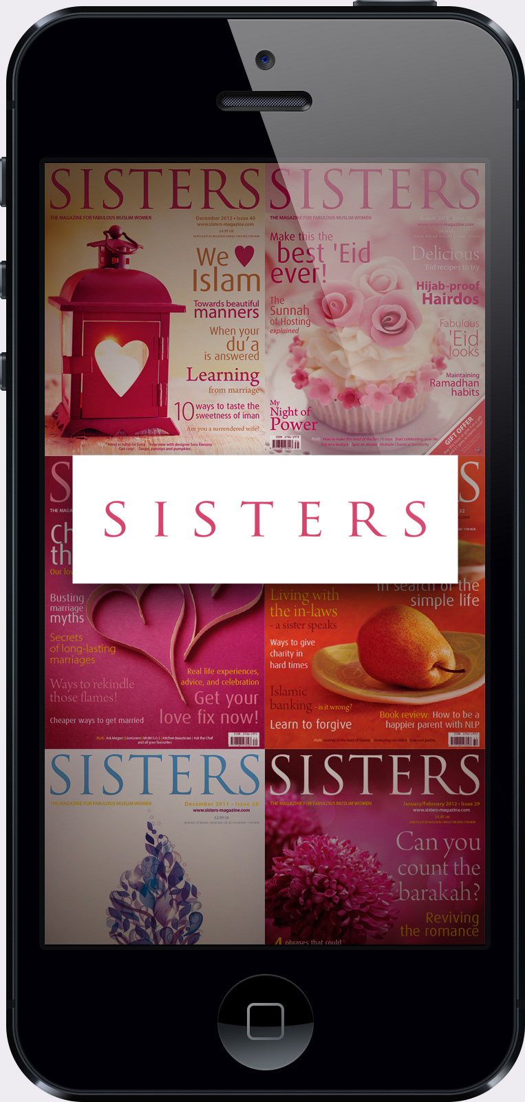 ios mobile Mobile UI application iphone iPad magazine UI ux pink Colourful  Sisters muslim Digital Magazine
