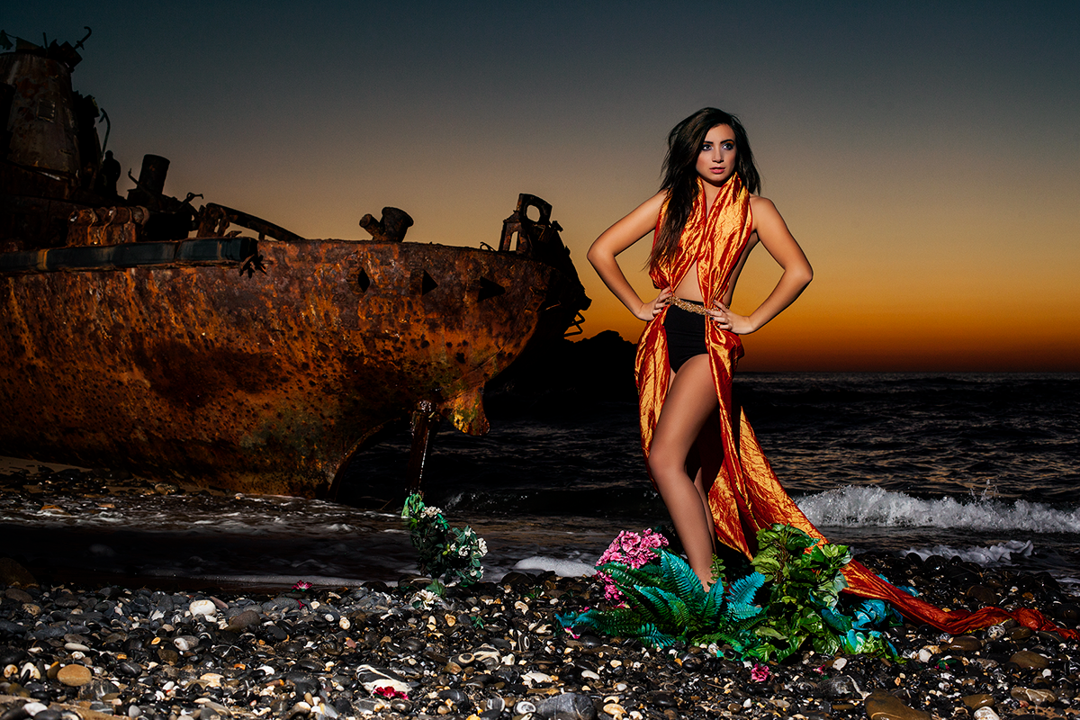 beauty model fashion shoot beach old boat pure image pure image book editorial summer winter sunset