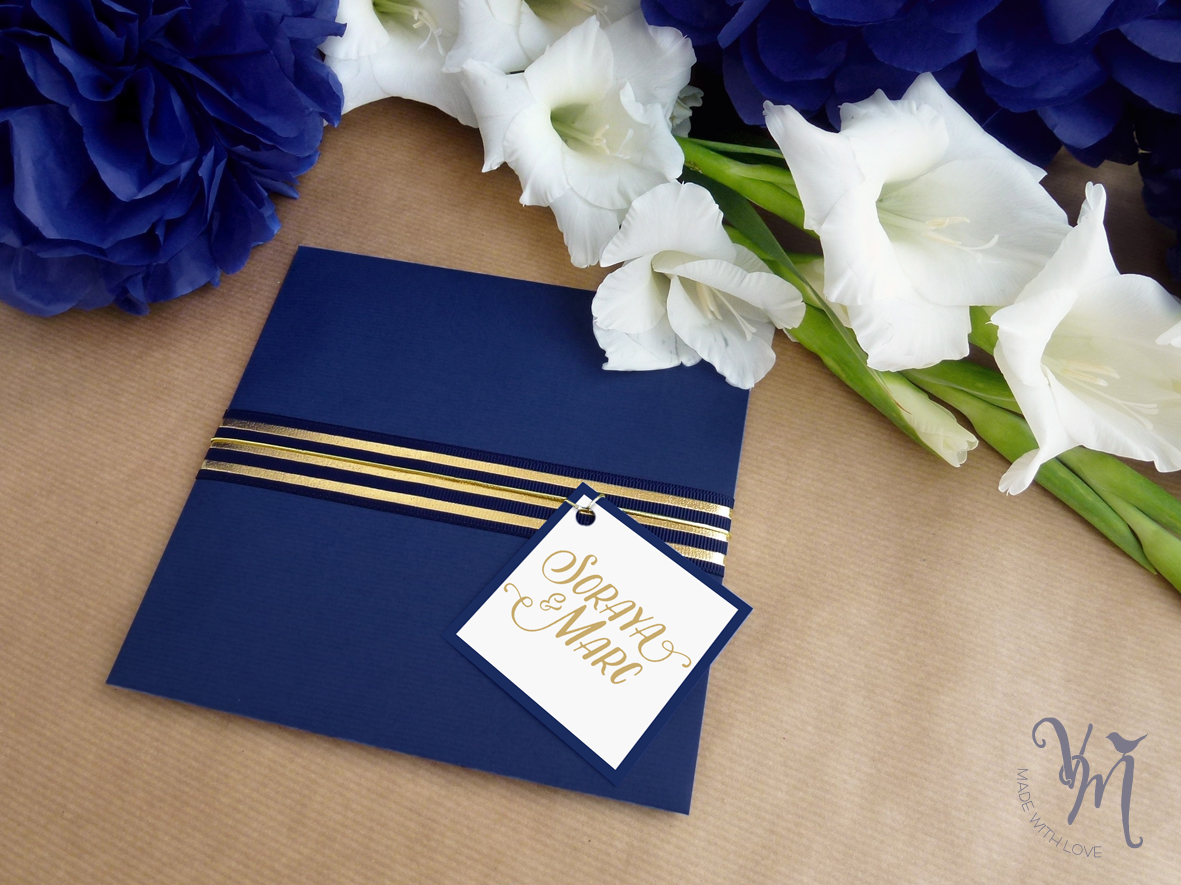 wedding Invitation marine nautical Love navy stripes gold elegant