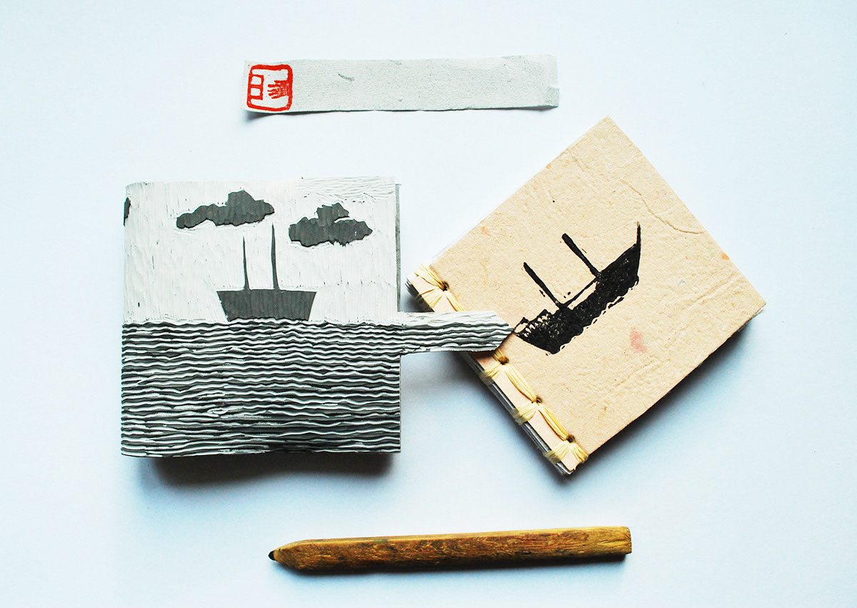 handmade packing linoleum linocut book handmade paper RECYCLED
