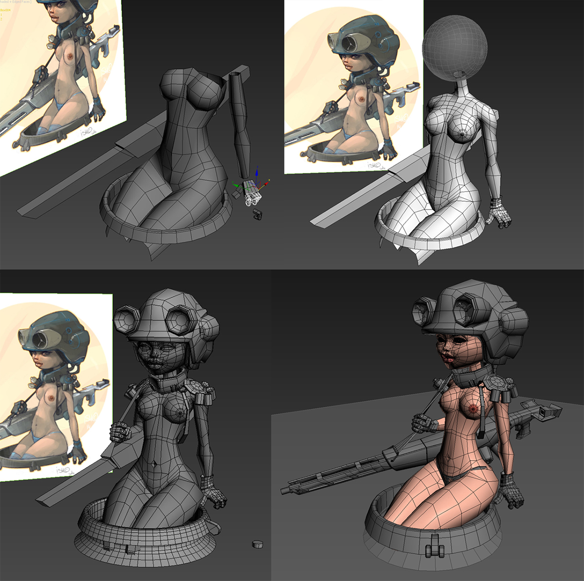 3D girl Character Sniper 3ds max Render V-ray High Poly