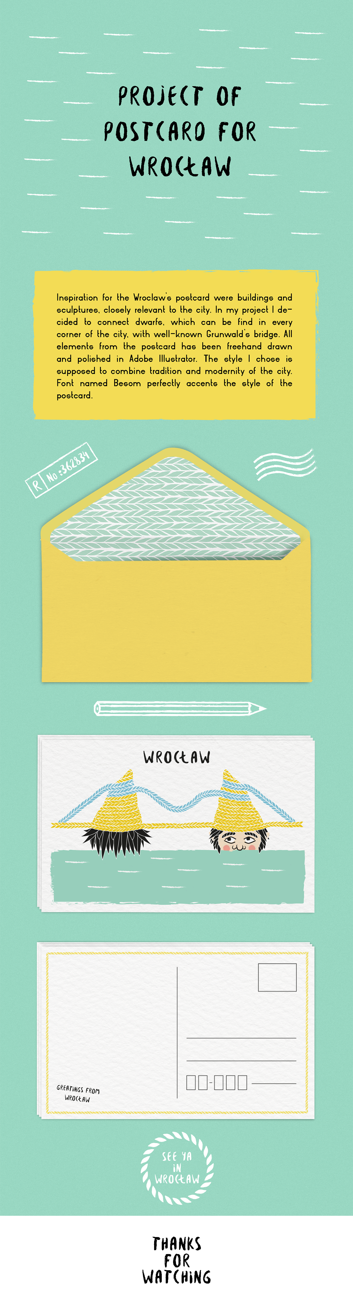 ILLUSTRATION  postcard graphic wrocław dwarf envelope Project graphic design  Illustrator