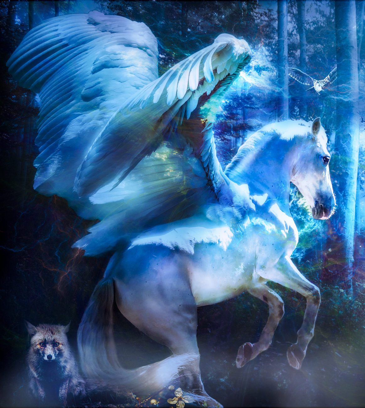 photomanipulation fantasy winged horse archer woman owl horse