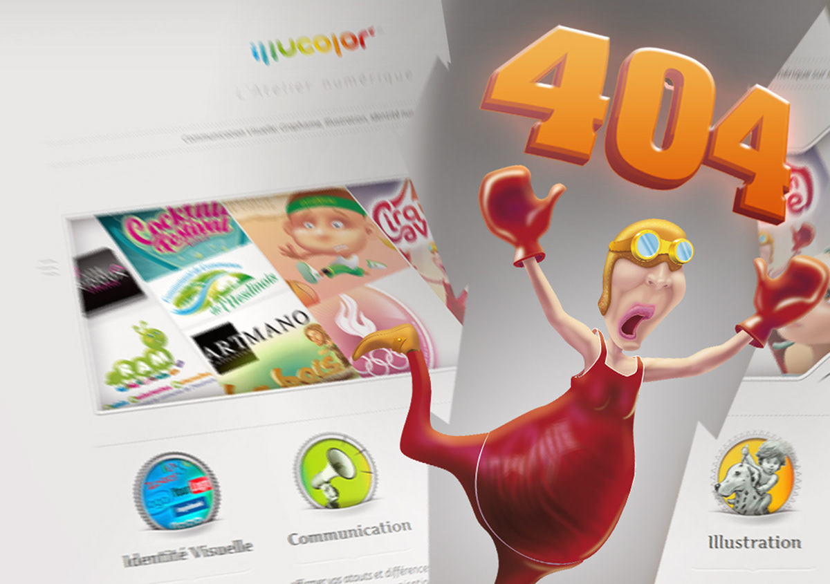 404 page Illustrator error 404 illucolor draw Webdesign illucolor.fr characters illu broken link