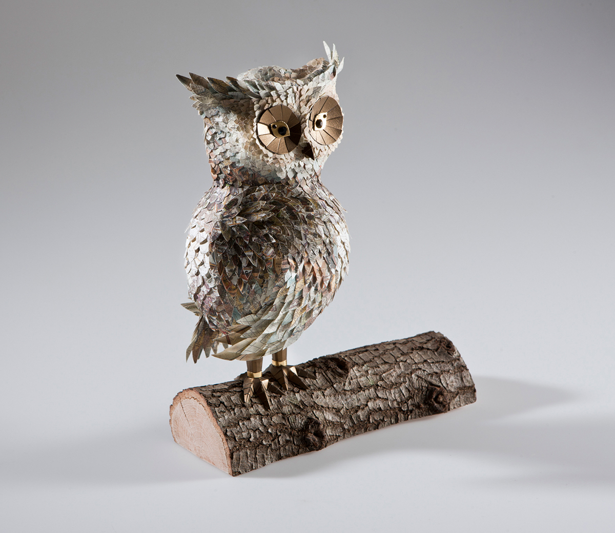 paper owl pattern sculpture figure tassotti milan oak wood