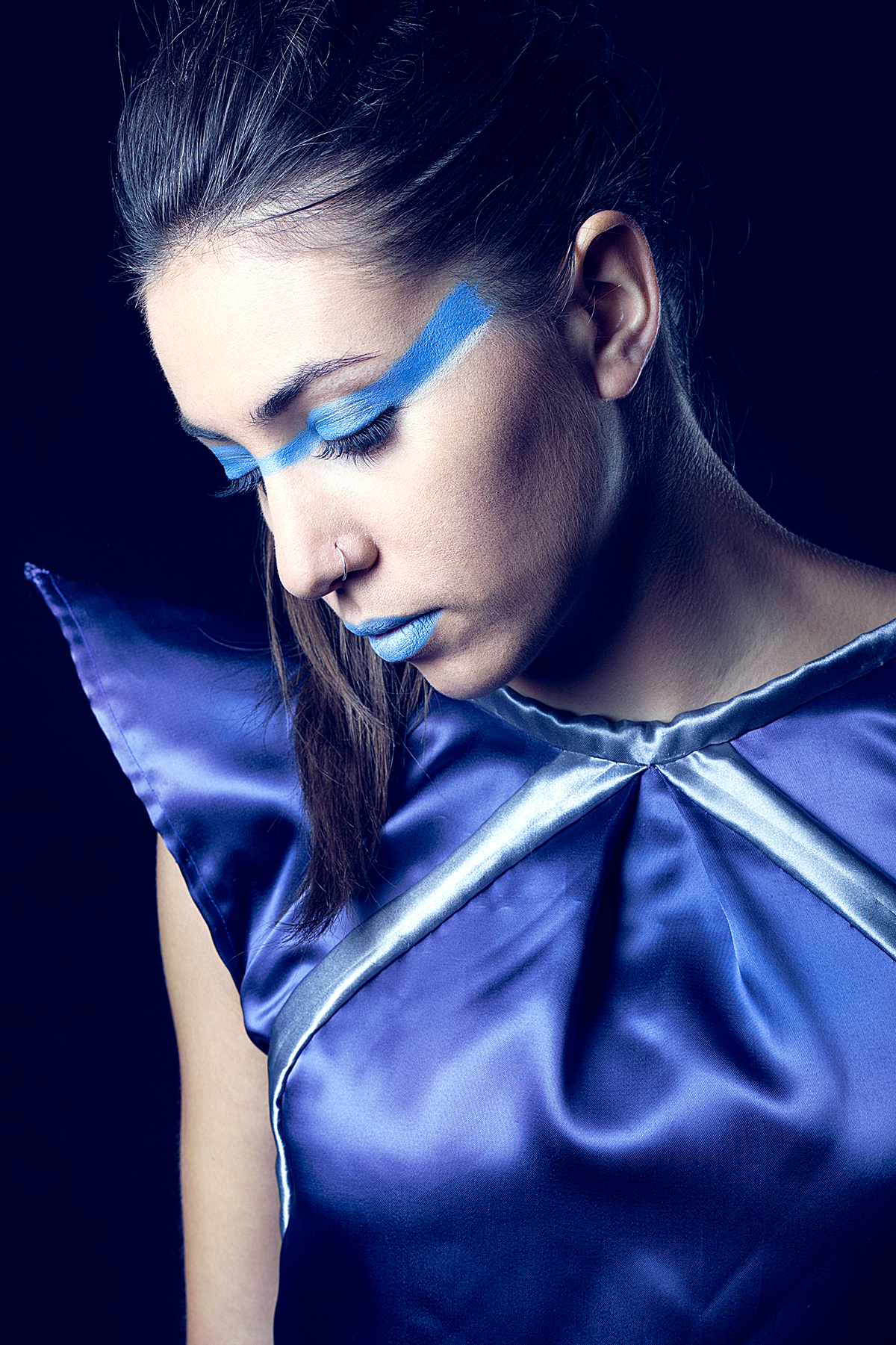 portrait editorial studio future Make Up blue Flash girl woman saturated colors