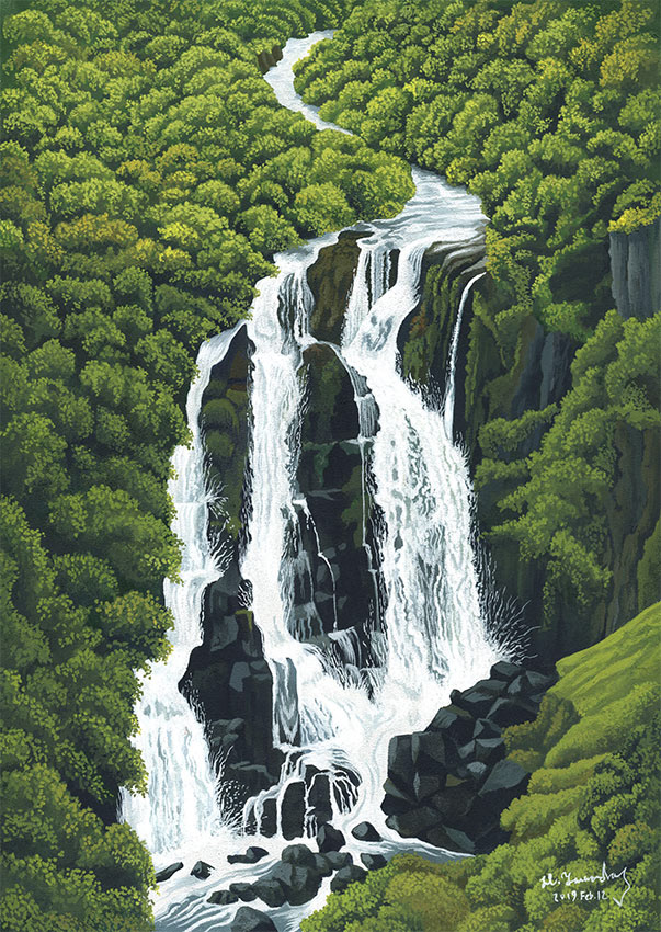 waterfall negative ion minus ion Nature 滝のイラスト 滝の絵 滝のイラストレーション 滝のリアルイラスト