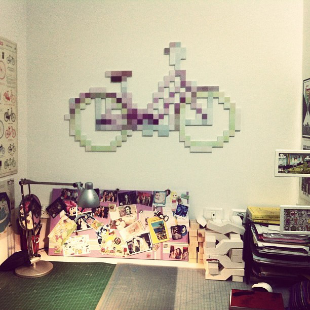 Bike Bicycle pixle color square room wall hanging
