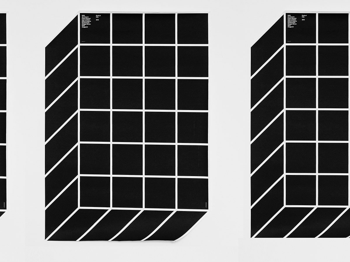 Radical City artiva design black White geometric grid daniele de batté davide sossi graphic design book Guide flyer poster radical architecture