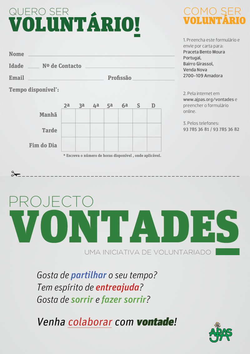 volunteer AJPAS print flyer poster cartaz Vontades associação voluntariado Website Webdesign
