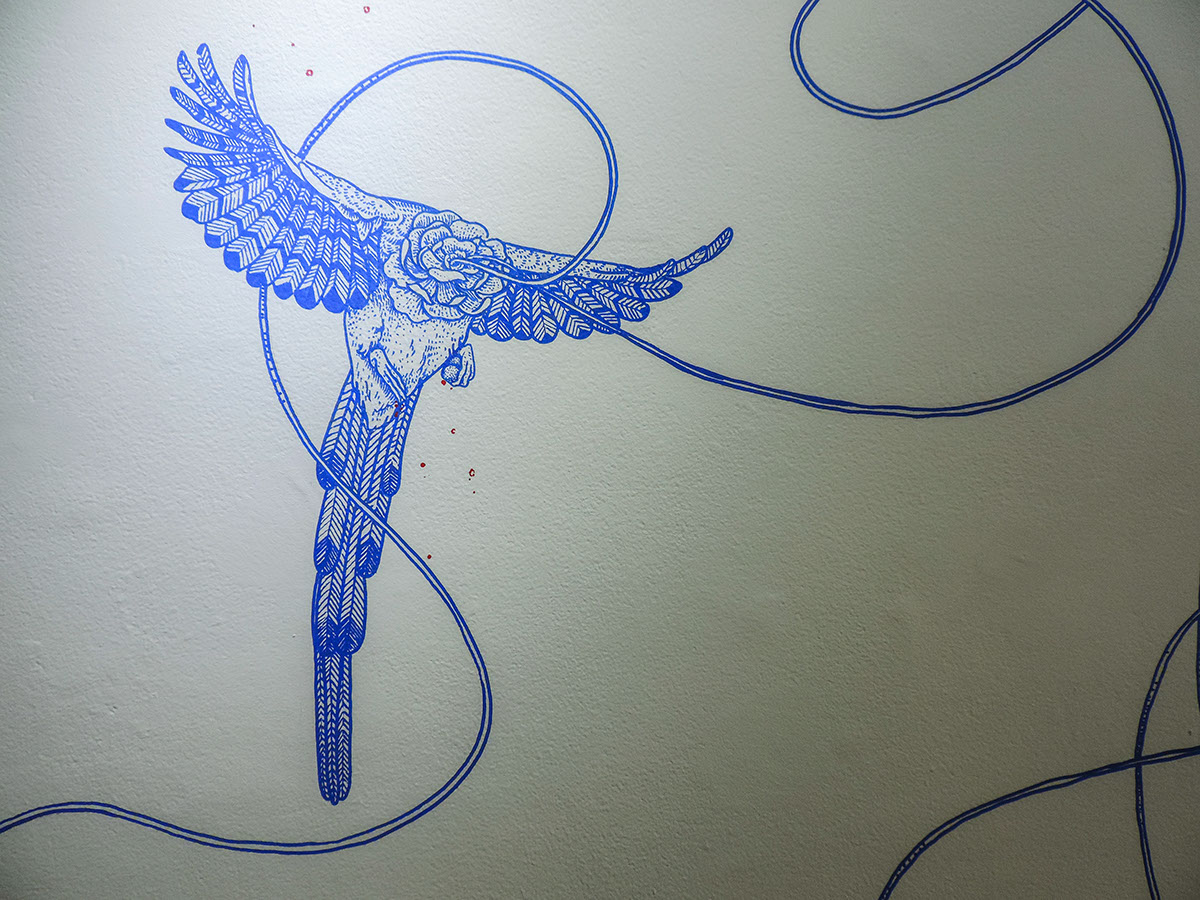 Mural art arte puntillismo blueandred   Bluebirds pajaros