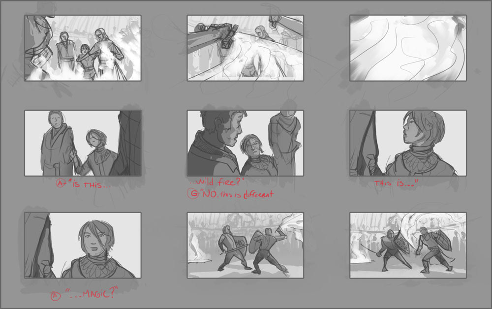 Game of Thrones Sandor Clegane  dondarrion  Hollow Hill Arya  sword fight animatic  storyboard
