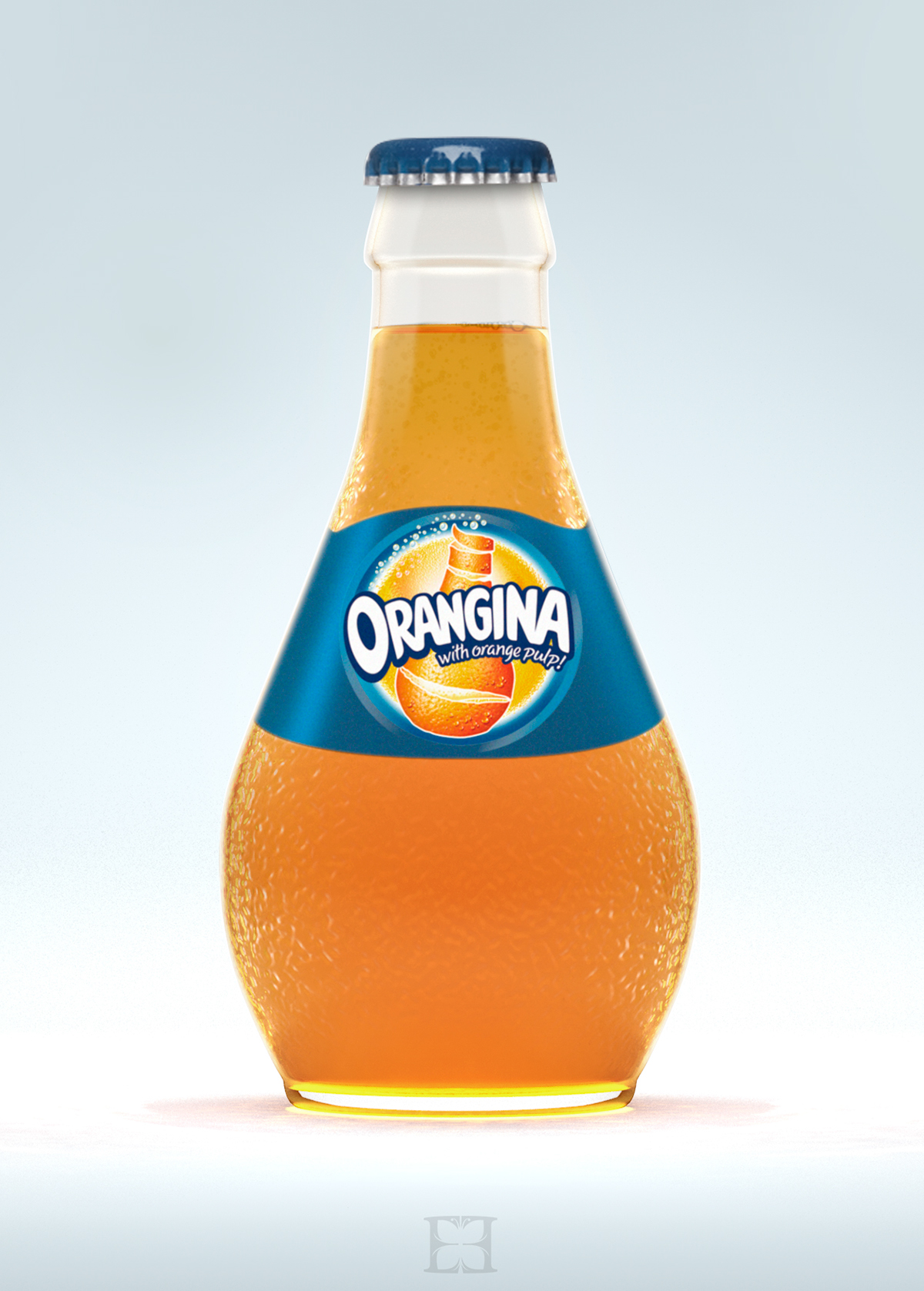 CGI bottle Orangina texture Bump glass drink Fizzy summer photorealism cinema4d Liquid fluid transparent