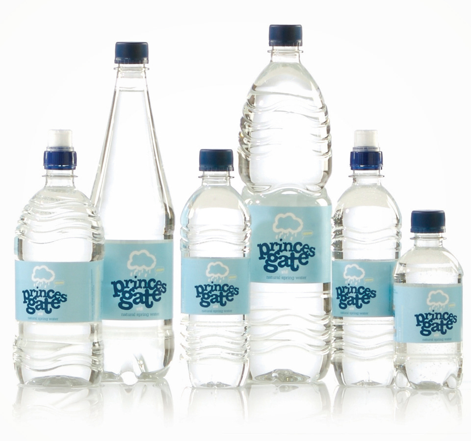 water brand princes gate Rebrand print bottled water spring water FMCG Supermarket Welsh