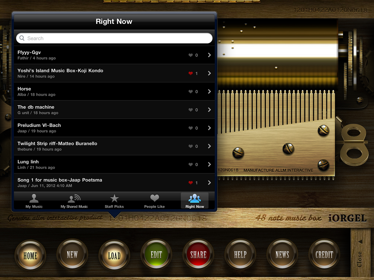 Music Box app iPad iphone mobile UI