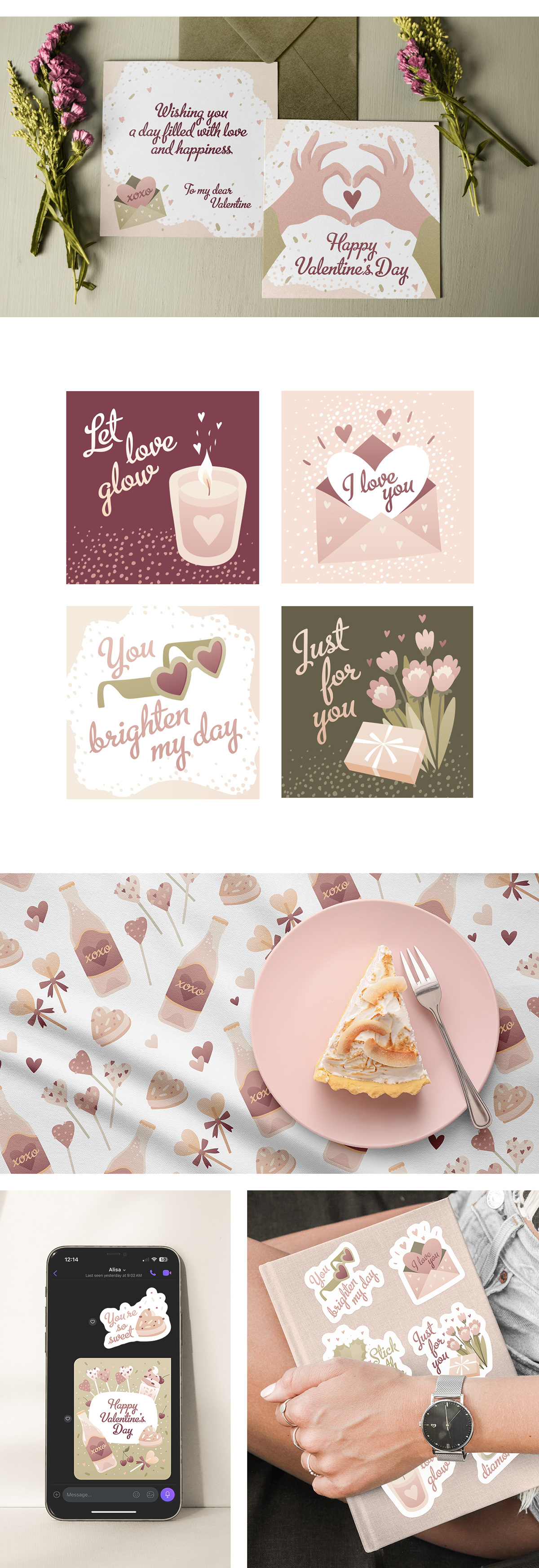 Valentine's Day Love vector ILLUSTRATION  stickers pattern postcard Social media post gift print