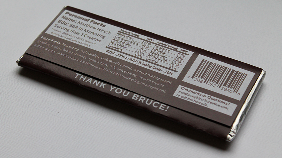 hershey hirschy bar chocolate thank You thank you thankyou Resume creative student matthew hirsch