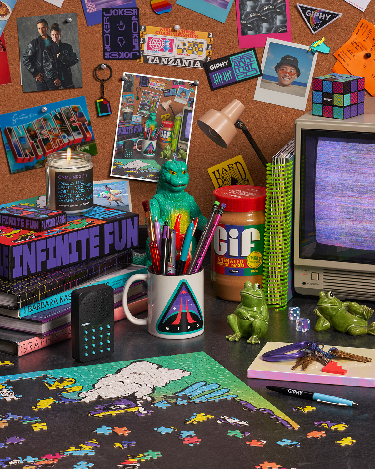 Desktop photo of various GIPHY merchandise