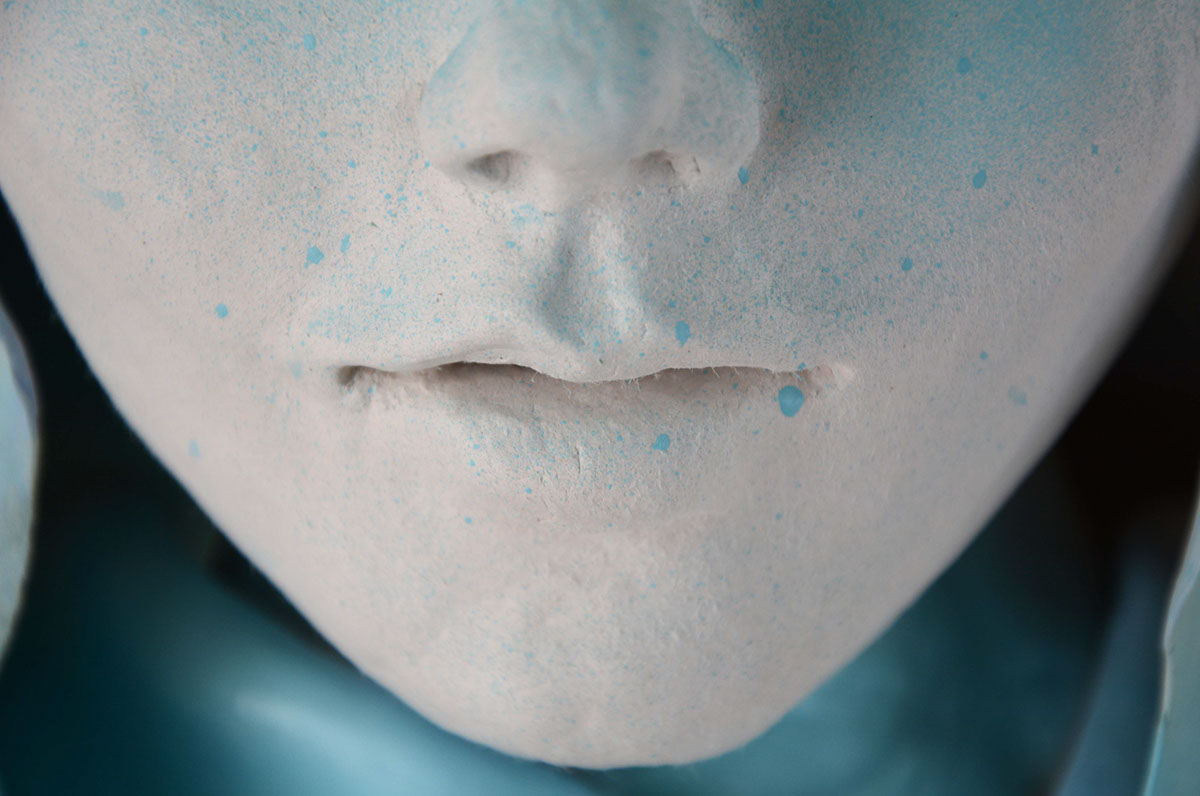 bust sculpture bust sculpture face blue Dreaming remembering echo Das das clay clay airdrying clay