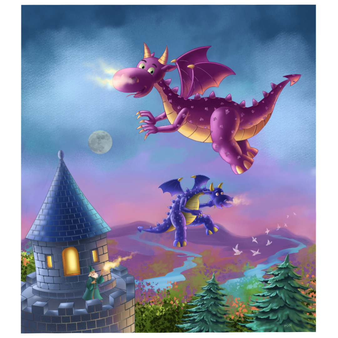 birds Castle dragons forest moon wizard