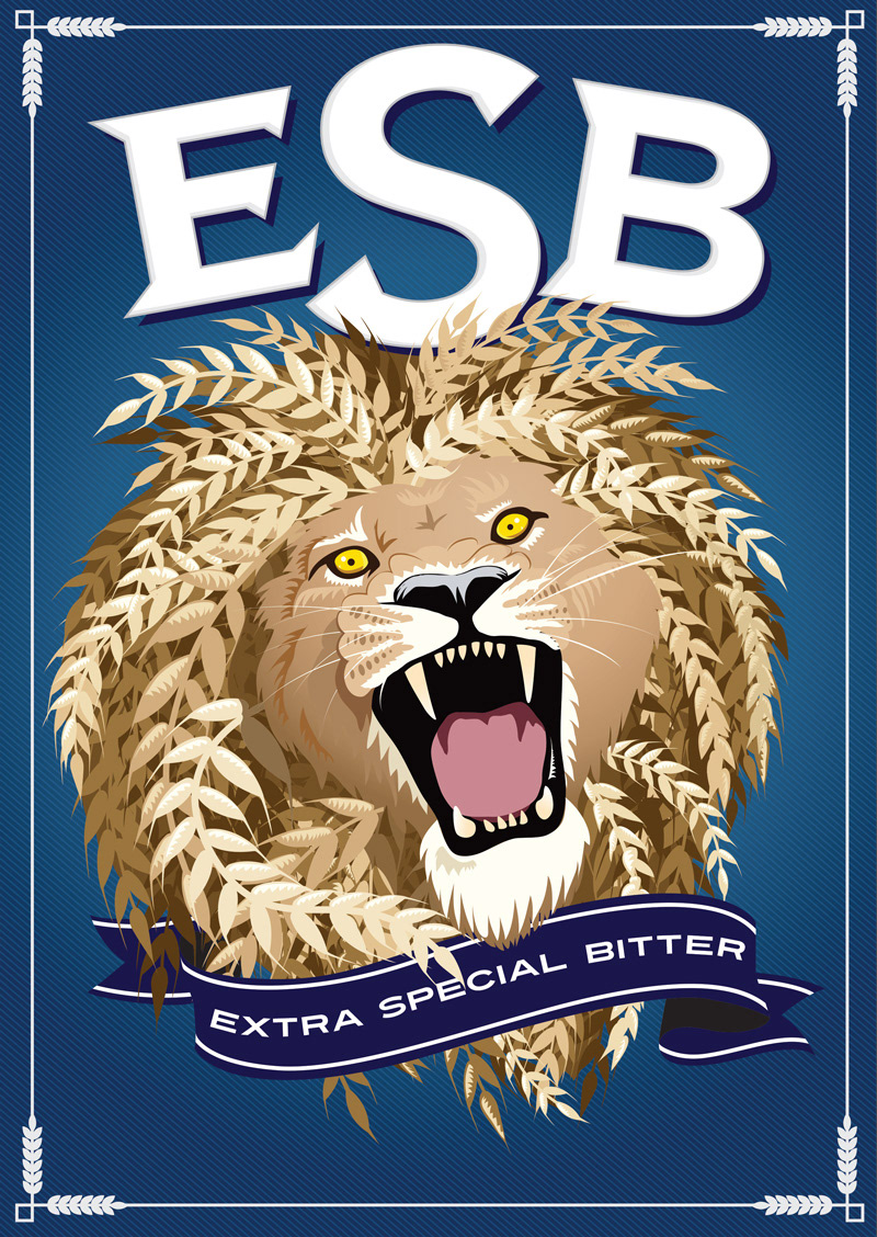 lion wheat beer beer label ESB illustrated