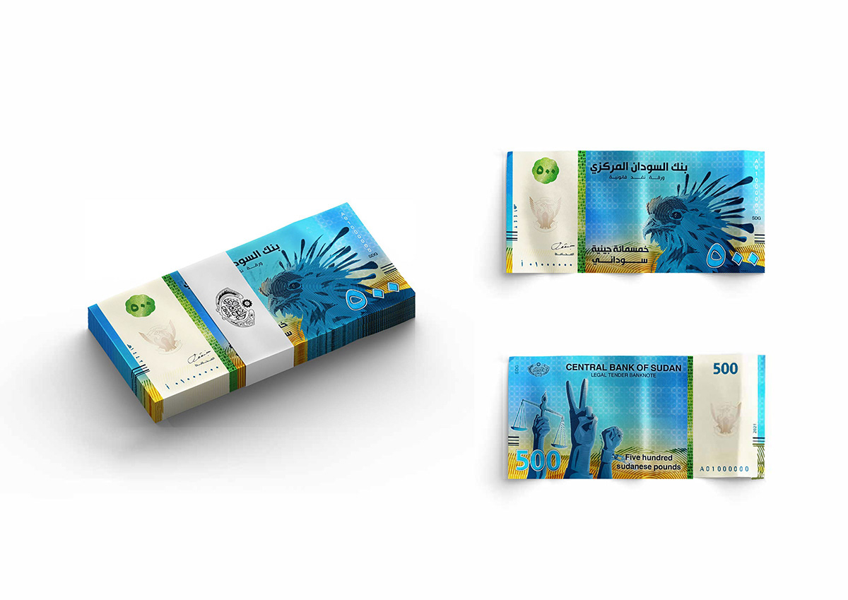 Banknote bird blue revolution Sudan
