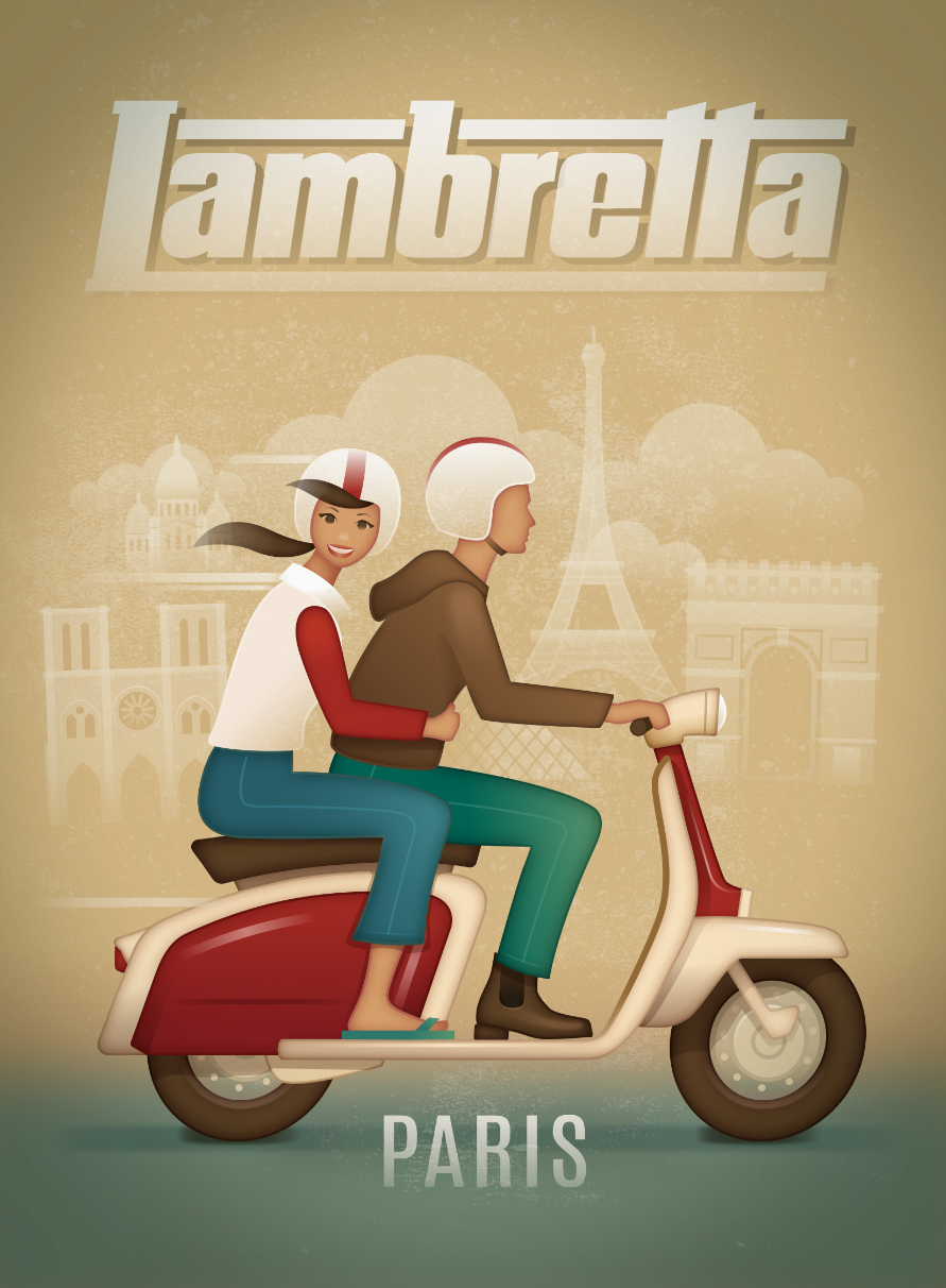 TRAVEL POSTER Vespas Rome Scooters