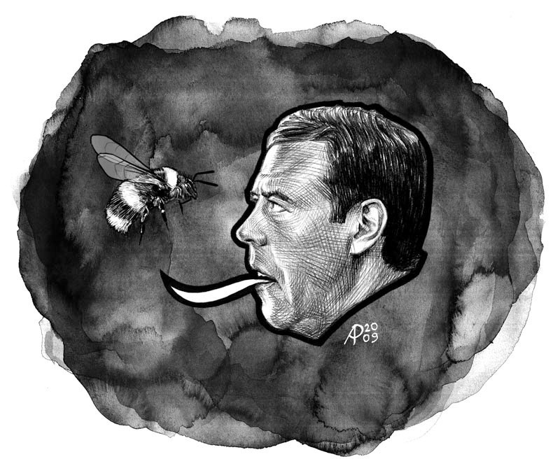 portrait putin Medvedev matthias spaetgens black and white graphics black White grey scala ink water color