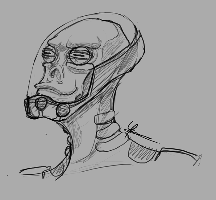 colors alien spaceman head sketch process