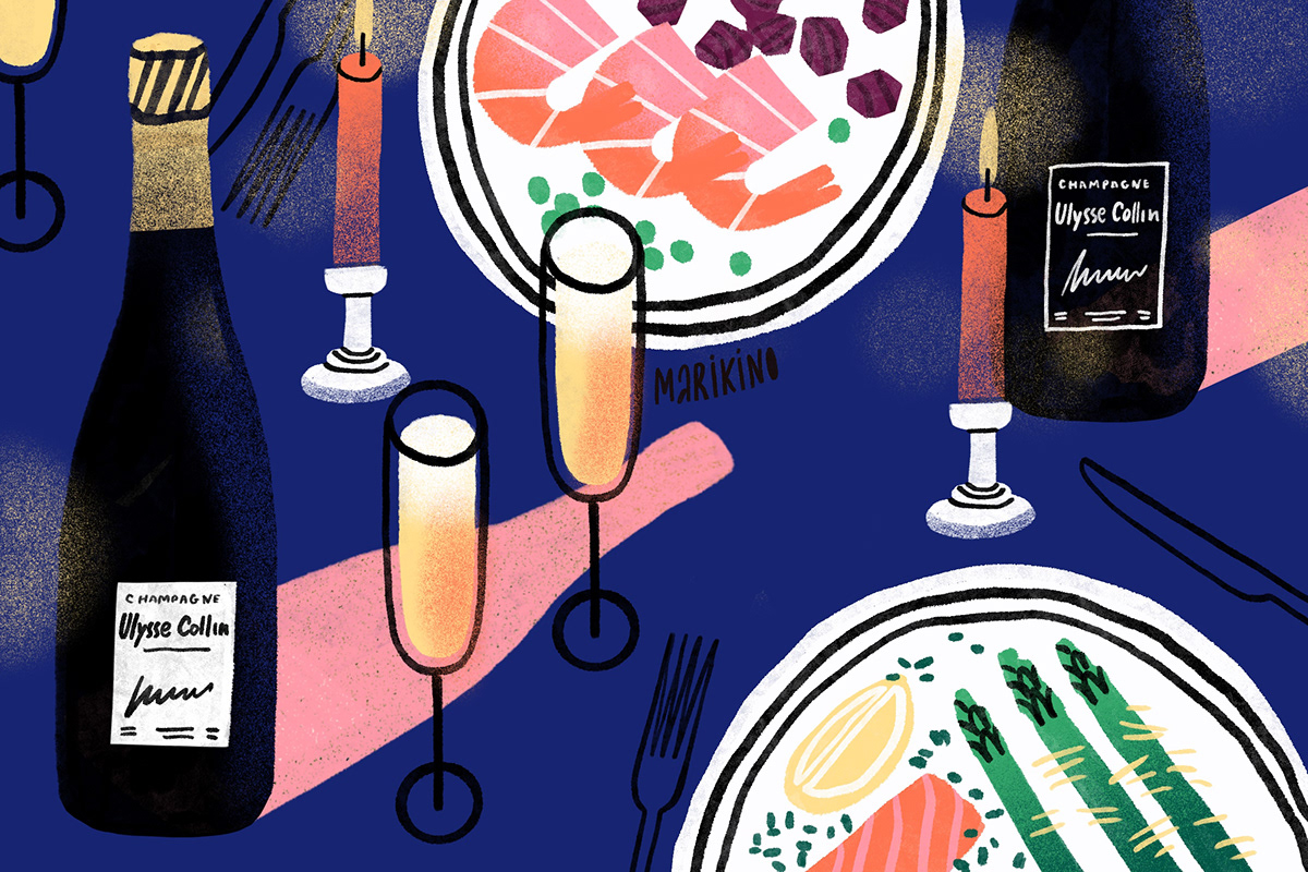 characterdesign DigitalIllustration dinner drinking Evening foodillustrations GoodWine party people illustration winelabel