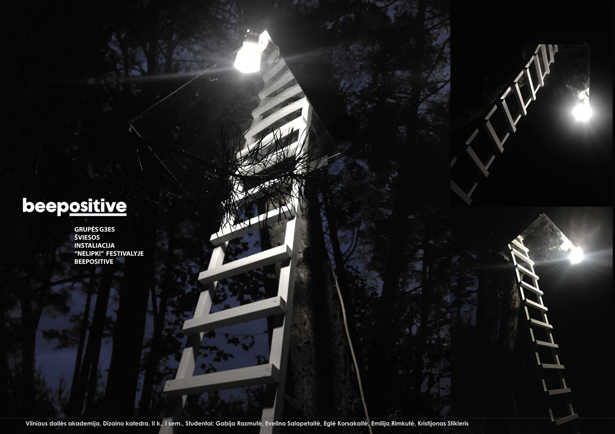 installation light festival ladder mirror visual minimal contemporary art Nature forest lithuania vilnius beepositive