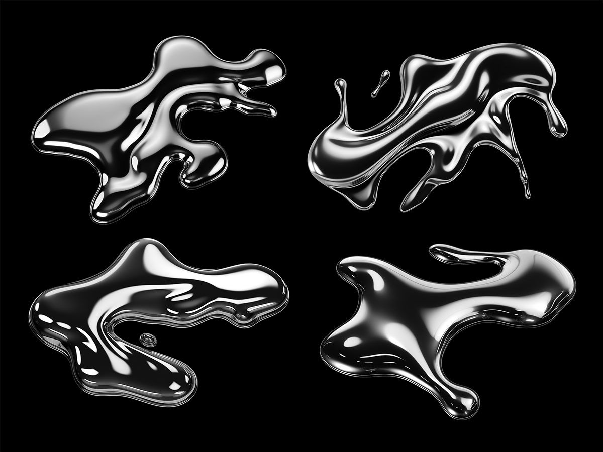 chrome shapes holographic 3D Liquid metallic silver abstract dispersion organic