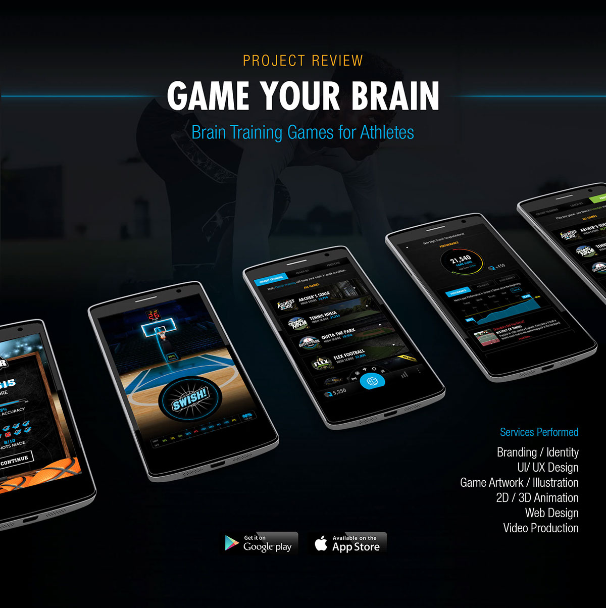 ui ux Interface Sports App Nike Brand Mark logo visual identity branding  mobile game brain training