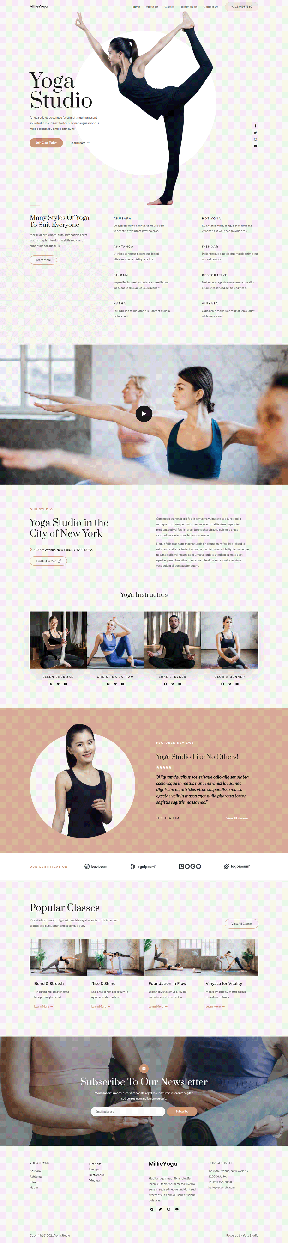 Yoga Studio landing page website design in WordPress