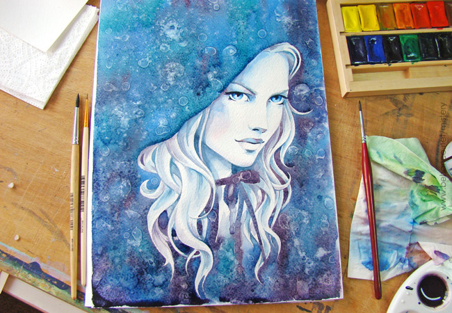 watercolor process portrait girl fairy