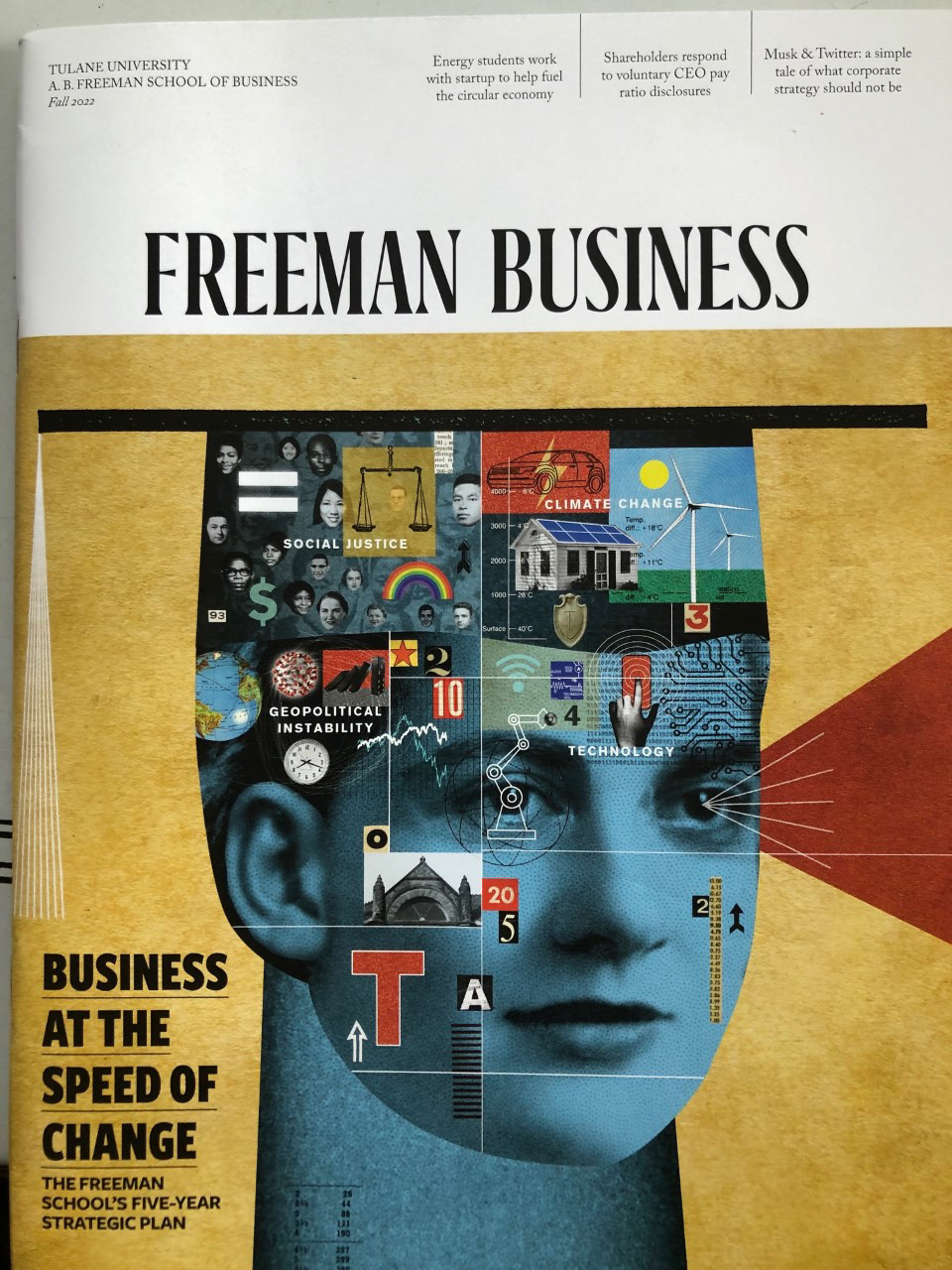 Alumni magazine business school collage collage art collage artist Cover Art cover design COVER DESIGNER freeman tulane