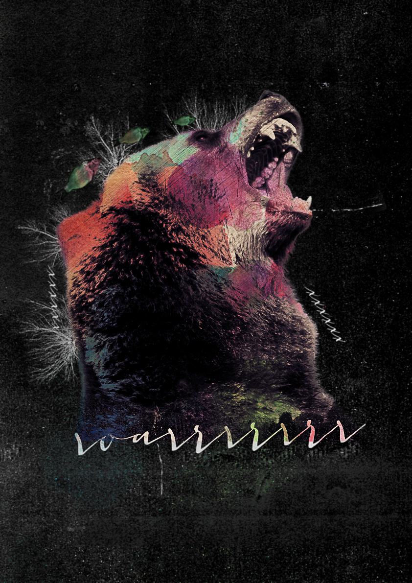 artworks watercolor animals inspiration owl bear monkey Digital Collage illustrations