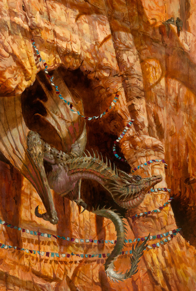 fantasy  dragon  oil painting Colorado  Rocks flags  Spring