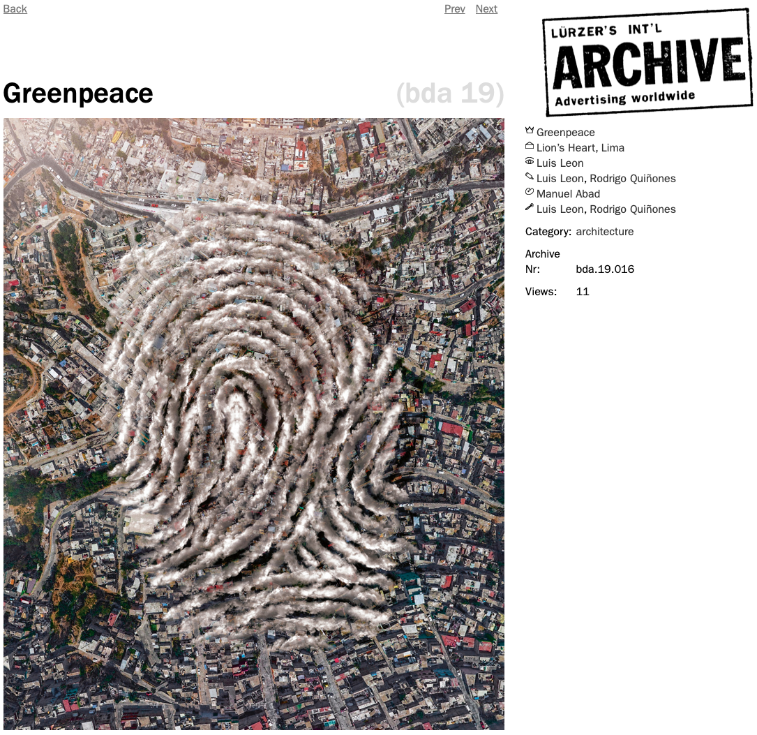 creative Advertisign peru Greenpeace postproduction Digital Art  retouch artditection luerzers Archive