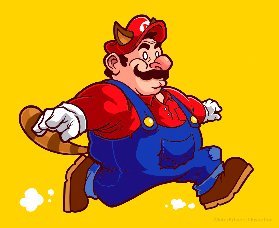 Super Mario Fangamer Nintendo mario tanooki racoon Luigi Gaming Video Games NES vector winterartwork