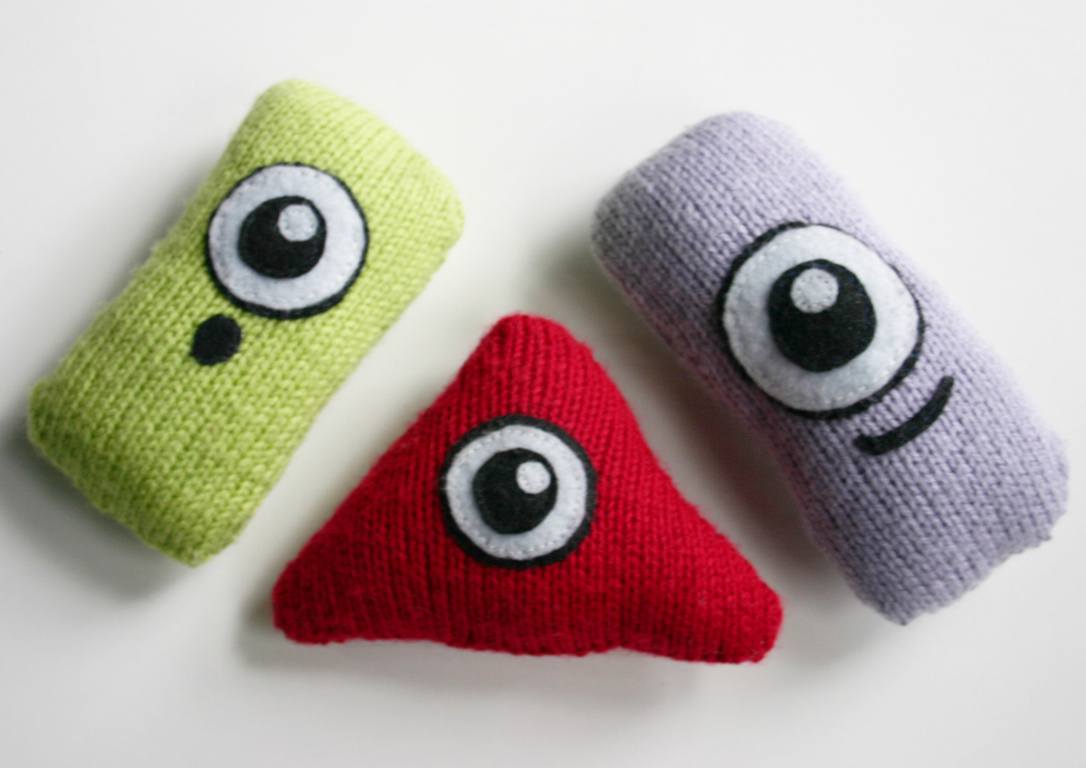 characters handmade cute eyes colours bright knitted sewn felt