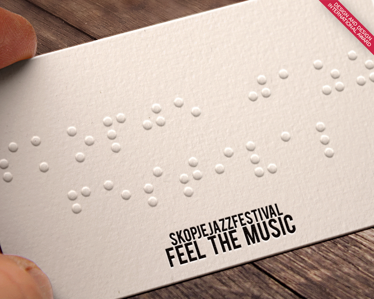 poster visual identity visual brand Braille jazz festival art embossed card minimal blind print award Cannes