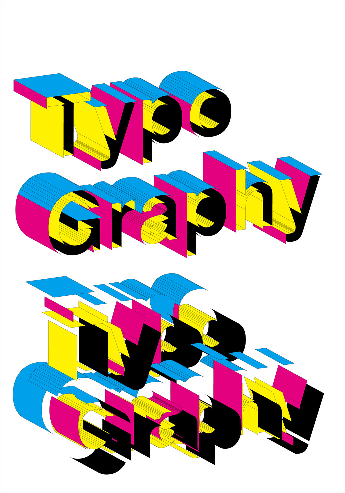 four-color letterpress Typeface color printing Colourful  letter font deconstruction linear poster spot color Experimental Typography