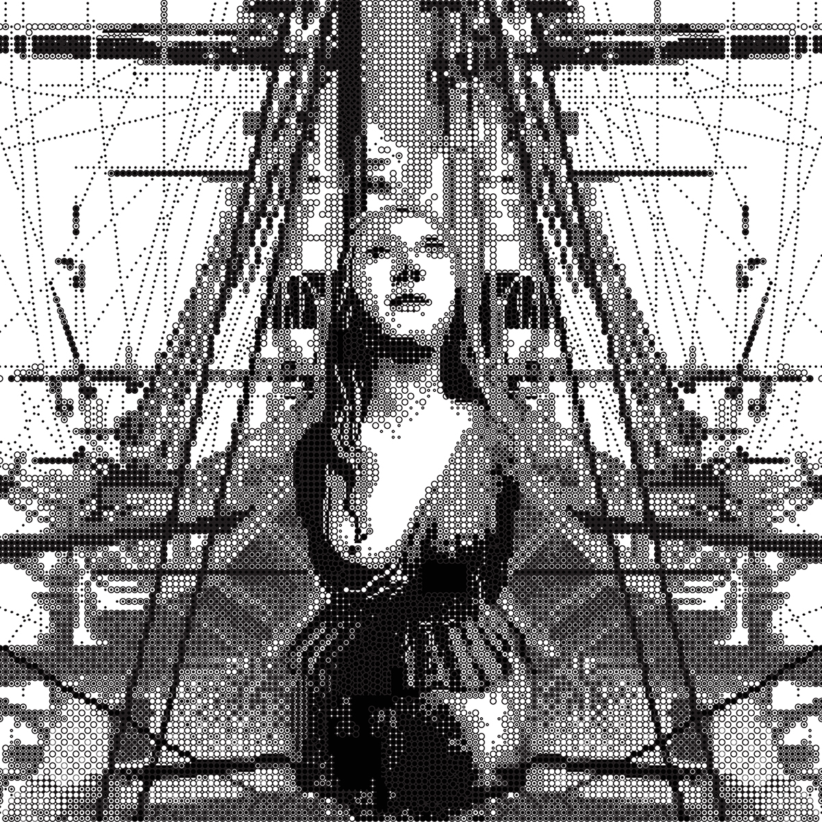 book women two faces pattern black and white raster pixel ILLUSTRATION  design orginal