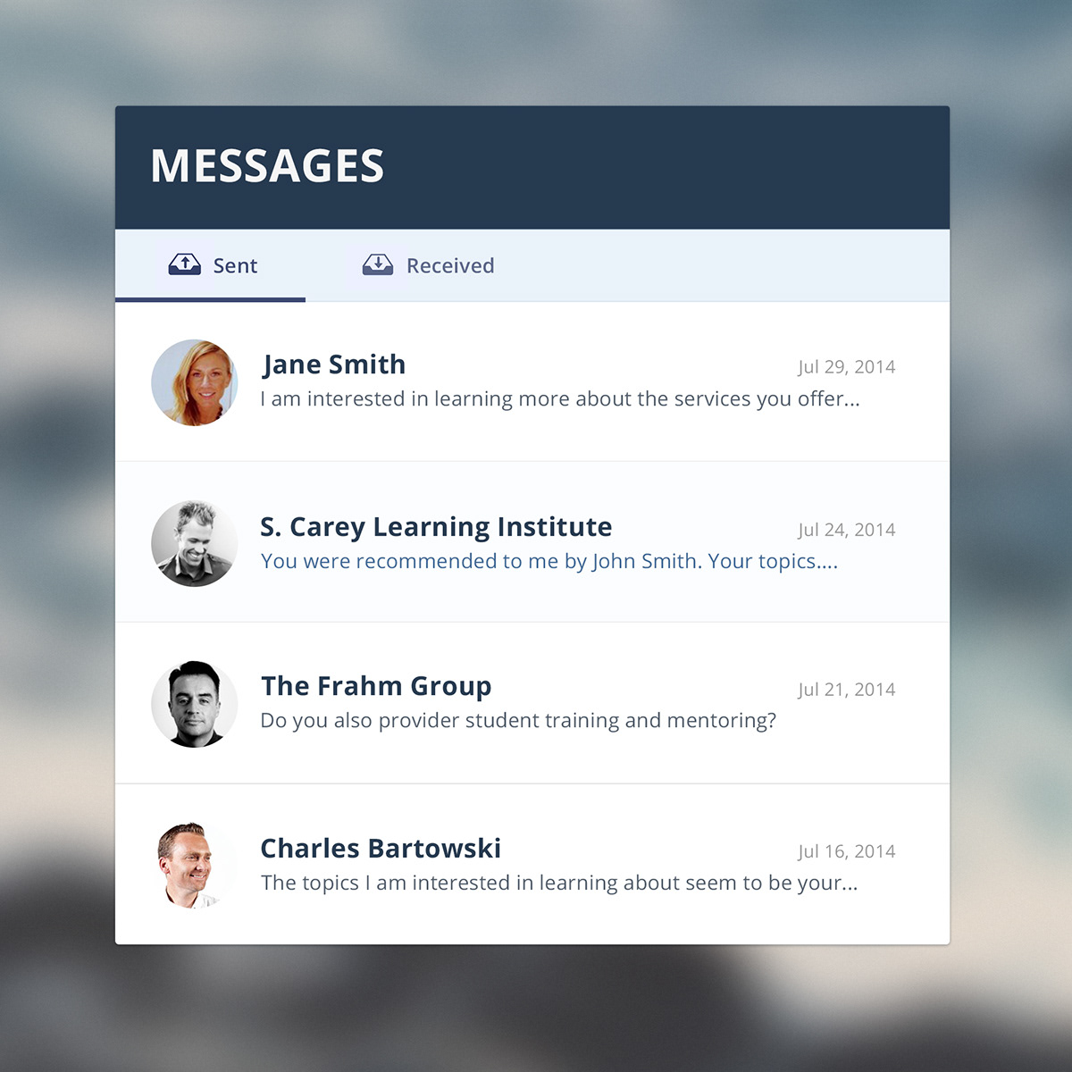 UI ux messages inbox widget Mockup design mail Web user interface