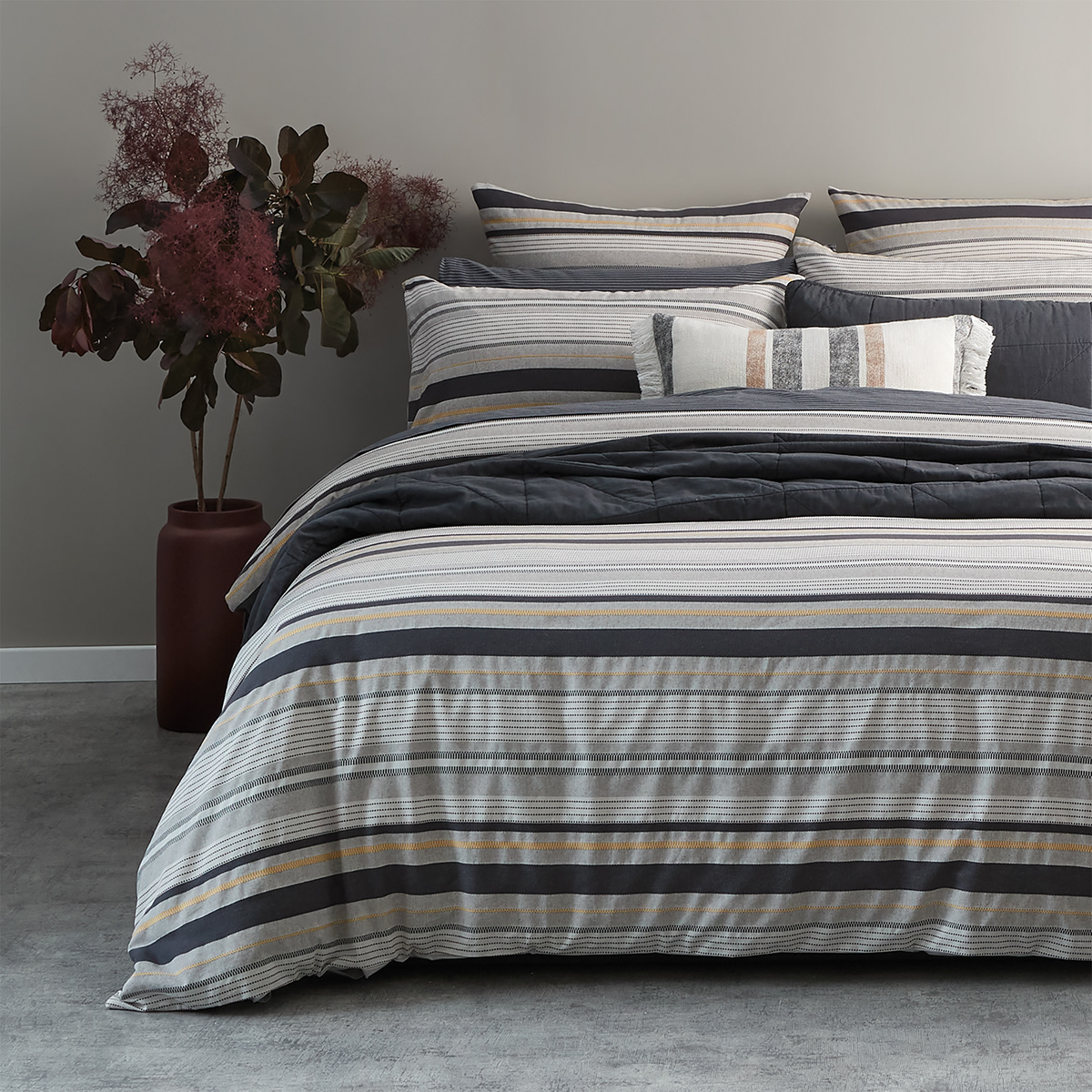 bed linen design with woven stripes