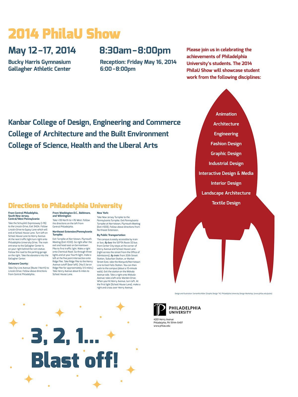 Space  rocket rocket ship stars outer space Show poster PUDW philadelphia university PhilaU
