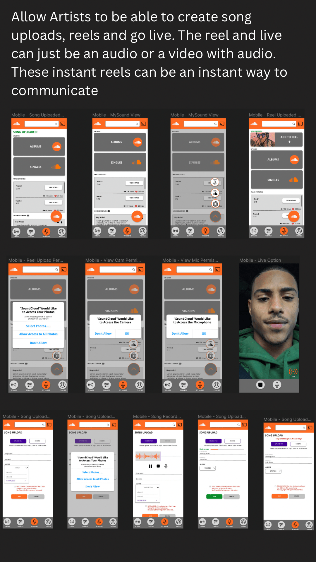 Figma Mobile app prototype redesign soundcloud Ui and UX wireframe